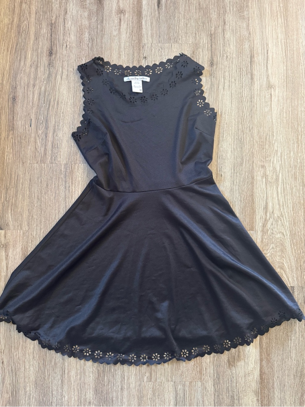 American Rag Black Sleeveless Fit-and-Flare Dress with Floral Cutwork